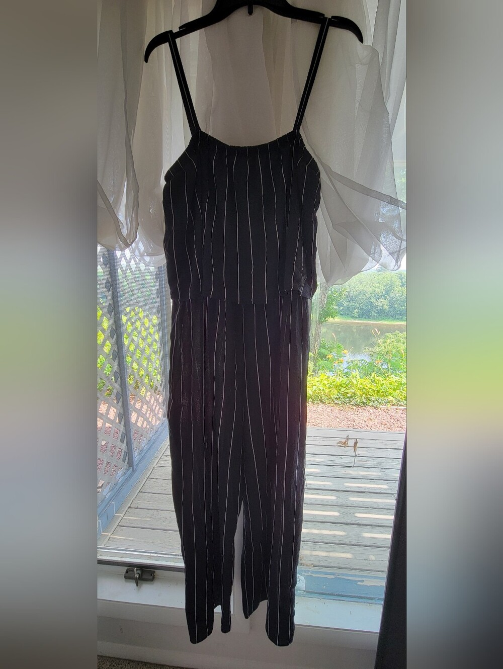 Time And Tru Black Pinstripe Sleeveless Jumpsuit w Detachable Straps Xl